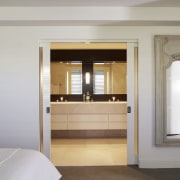 Image of the master ensuite which features marble door, interior design, gray
