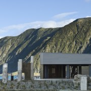 The existing concrete colums from the old quarry architecture, cottage, elevation, home, house, mountain, mountain range, real estate, sky, teal, gray