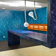 Vinyl floor tiles with a distinctive water pattern blue, floor, flooring, glass, interior design, wall