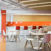Interior view of the ARUP offices in Brisbane architecture, ceiling, chair, floor, flooring, furniture, interior design, orange, product design, table, wall, wood, gray