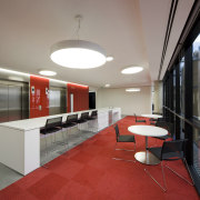 Staff Break-out areas provide casual seating areas and architecture, ceiling, interior design, lobby, gray