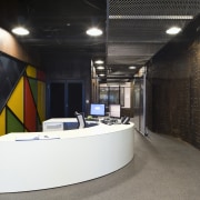 The Evans and Peck reception area is designed architecture, interior design, black