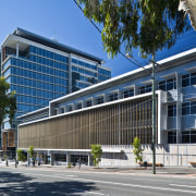 The north Tower's variegated facade and stepped back architecture, building, commercial building, condominium, corporate headquarters, facade, headquarters, mixed use, real estate, structure