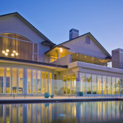 Positioned on a ridge with 360 degree views, architecture, building, elevation, estate, facade, home, house, mixed use, property, real estate, reflection, residential area, sky, villa, window, teal