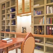 View of high-end cabinetry from Project Kitchens - bookcase, cabinetry, furniture, institution, interior design, library, library science, public library, shelf, shelving, orange, brown