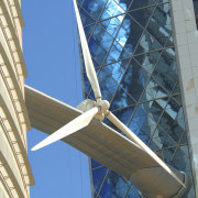 The new Bahrain world Trade Centre meets up angle, architecture, building, daylighting, daytime, fixed link, landmark, line, sky, skyscraper, structure, teal