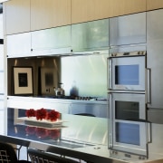 View of kitchen which features quartersawn red oak countertop, home appliance, interior design, kitchen, room, white