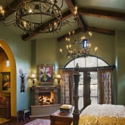 image of the master bedroom. Features four poster ceiling, estate, home, interior design, living room, room, brown
