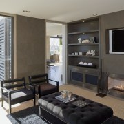 interior bathroom view of oak manor. Design by interior design, living room, property, room, gray, black