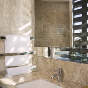 View of the master bathroom with floor-to-ceiling marble, bathroom, countertop, floor, interior design, room, sink, tap, tile, gray, brown