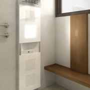 Image of a bathroom which features the new bathroom, bathroom accessory, floor, interior design, plumbing fixture, product design, room, sink, tap, white, gray