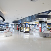 Images of the new arrivals hall and new airport terminal, retail, shopping mall, gray