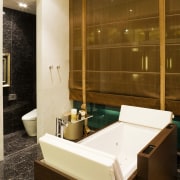 View of the bathtub which has a cover bathroom, interior design, room, suite, brown