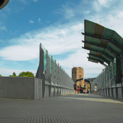 view of the Sydney University's City Road pedestrian architecture, building, fixed link, infrastructure, landmark, metropolitan area, road, sky, structure, gray