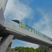 view of the Sydney University's City Road pedestrian architecture, bridge, building, cloud, concrete bridge, daytime, extradosed bridge, fixed link, girder bridge, metropolitan area, overpass, sky, skyway, gray, teal