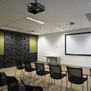 View of the Cardno offices where the interior auditorium, ceiling, classroom, conference hall, interior design, office, gray