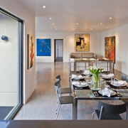 View of the open-plan dining area and living ceiling, dining room, interior design, living room, property, real estate, room, gray