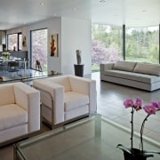 View of the open-plan kitchen, dining area and floor, flooring, home, house, interior design, living room, property, real estate, room, gray