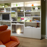 Real fires offers a range of EcoSmart fires furniture, interior design, shelf, shelving, brown, gray