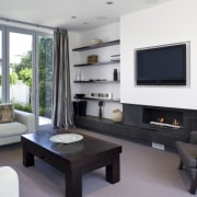 Image of the lounge area in this new interior design, living room, property, room, white, gray