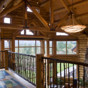 Image of the interior of this home which beam, daylighting, estate, home, house, interior design, log cabin, porch, real estate, window, wood, brown