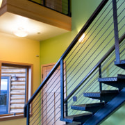 Interior image this home which feature steel by architecture, balcony, daylighting, estate, glass, handrail, home, house, interior design, lighting, real estate, stairs, wall, window, wood