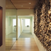 Views looking through the interior of the office. ceiling, flooring, interior design, lobby, wood, brown