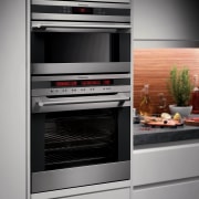 View of the Electrolux E:line Pyrolux Oven and gas stove, home appliance, kitchen, kitchen appliance, kitchen stove, major appliance, oven, gray