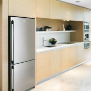 These Electrolux E:Line refridgerators are sleek, spacious and cabinetry, home appliance, interior design, kitchen, major appliance, product design, refrigerator, white