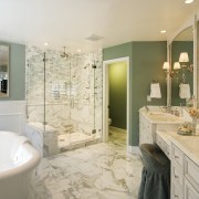 View of upscale, luxurious bathroom which features a bathroom, estate, home, interior design, real estate, room, gray