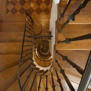 Image of the woodwork incorporated into this home. stairs, wood, brown