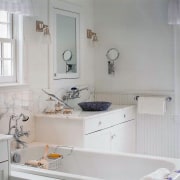 Image of the interior of this home designed bathroom, bathroom accessory, bathroom cabinet, floor, home, interior design, plumbing fixture, property, room, sink, tap, tile, wall, window, gray, white