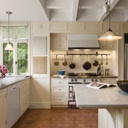 View of a new kitchen built in a cabinetry, countertop, cuisine classique, floor, flooring, hardwood, home appliance, interior design, kitchen, kitchen stove, room, wood flooring, gray, brown, orange, white, green, black