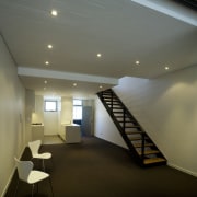 Interior view of a stairway inside one of architecture, ceiling, daylighting, floor, interior design, stairs, gray, brown