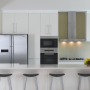 View of kitchen which features a Miele oven, cabinetry, countertop, cuisine classique, home appliance, interior design, kitchen, kitchen appliance, kitchen stove, major appliance, product design, refrigerator, small appliance, gray