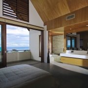 View of master bedroom with maple plywood panels, ceiling, estate, house, interior design, living room, penthouse apartment, property, real estate, room, suite, window, wood, brown