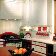 View of a country kitchen which features cabinetry cabinetry, countertop, home, interior design, kitchen, room, white