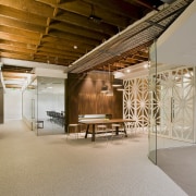 Interior view of offices where the interior fit-out architecture, ceiling, interior design, lobby, gray, brown