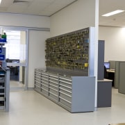 Image of one of the many storage facilities floor, furniture, institution, interior design, office, product design, gray