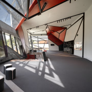 Interior view of the first floor of the architecture, interior design, structure, gray, black