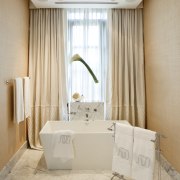 view of the freestanding bathtub with marble floor bathroom, ceiling, curtain, floor, flooring, home, interior design, real estate, room, textile, wall, window, window treatment, gray