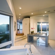 View of limestone bathtub with faucetry, tiled flooring, apartment, architecture, bathroom, ceiling, daylighting, estate, floor, home, house, interior design, living room, real estate, room, window, gray