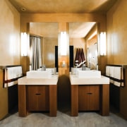 Image of bathroom by Kohler. - Image of bathroom, ceiling, floor, flooring, furniture, interior design, room, orange