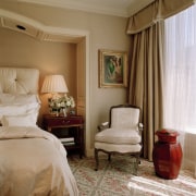 View of the one of the master bedroom bedroom, ceiling, curtain, floor, flooring, home, interior design, living room, real estate, room, suite, textile, wall, window, window covering, window treatment, brown