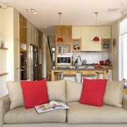 View of a renovated kitchen which has had furniture, home, interior design, living room, real estate, room, white