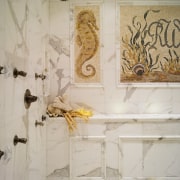 View of the shower enclosure with shower fittings, bathroom, interior design, paint, room, tile, wall, gray