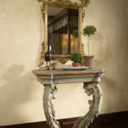 View of antique mirror and table. - View antique, furniture, table, orange, brown