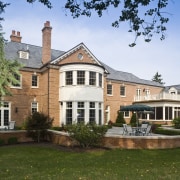 Exterior view of Georgian-style home with brick cladding, building, cottage, estate, facade, farmhouse, historic house, home, house, manor house, mansion, national trust for places of historic interest or natural beauty, neighbourhood, property, real estate, residential area, roof, stately home, window, brown