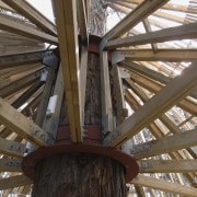 Image of the Yellow Treehouse restaurant which has beam, daylighting, outdoor structure, roof, structure, wood, brown