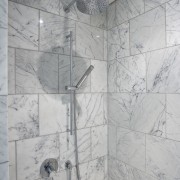 Image of tapware from Robertson Agencies limited which bathroom, floor, glass, interior design, plumbing fixture, room, shower, tile, wall, gray